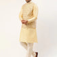 Men's Solid Kurta Pyjama With Cream Embroidered Nehru Jacket( JOKPWC G-D 4038Cream )