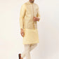 Men's Solid Kurta Pyjama With Cream Embroidered Nehru Jacket( JOKPWC G-D 4038Cream )