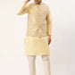 Men's Solid Kurta Pyjama With Cream Embroidered Nehru Jacket( JOKPWC G-D 4038Cream )