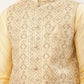 Men's Solid Kurta Pyjama With Cream Embroidered Nehru Jacket( JOKPWC G-D 4038Cream )