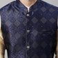Men Golden Solid Kurta Pyjama with Navy Blue Woven Design Nehru Jacket ( JOKPWC G-D 4071 Navy )