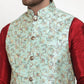 Jompers Men's Solid Dupion Kurta Pajama with Woven Nehru Jacket ( JOKPWC M-D 4013Sky )