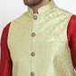 Jompers Men's Solid Dupion Kurta Pajama with Embroidered Nehru Jacket ( JOKPWC M-D 4015Green )