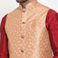 Jompers Men's Solid Dupion Kurta Pajama with Embroidered Nehru Jacket ( JOKPWC M-D 4015Peach )