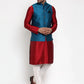 Jompers Men's Solid Dupion Kurta Pajama with Woven Nehru Jacket ( JOKPWC M-D 4017Blue )