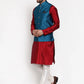 Jompers Men's Solid Dupion Kurta Pajama with Woven Nehru Jacket ( JOKPWC M-D 4017Blue )