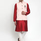 Jompers Men's Solid Dupion Kurta Pajama with Woven Nehru Jacket ( JOKPWC M-D 4019 Peach )