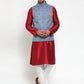 Jompers Men's Solid Dupion Kurta Pajama with Woven Jacqaurd Nehru Jacket ( JOKPWC M-D 4020Blue )