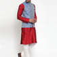 Jompers Men's Solid Dupion Kurta Pajama with Woven Jacqaurd Nehru Jacket ( JOKPWC M-D 4020Blue )