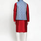Jompers Men's Solid Dupion Kurta Pajama with Woven Jacqaurd Nehru Jacket ( JOKPWC M-D 4020Blue )