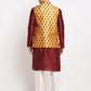 Jompers Men's Maroon Dupion Silk Kurta with Churidar & Nehru Jacket ( JOKPWC M-D 4025Yellow )