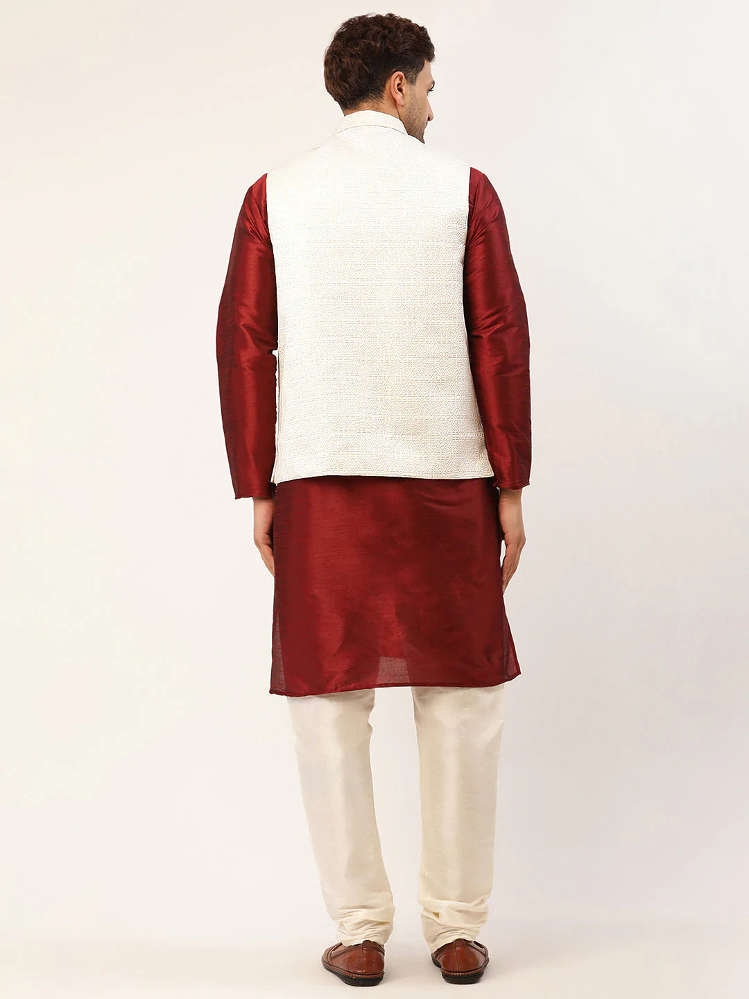 Men's Solid Kurta Pyjama With White Embroidered Nehru Jacket( JOKPWC M-D 4036White )