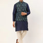 Men's Solid Kurta Pyjama With Blue Woven Design Nehru Jacket( JOKPWC N-D 4037Blue )