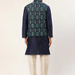 Men's Solid Kurta Pyjama With Blue Woven Design Nehru Jacket( JOKPWC N-D 4037Blue )