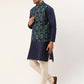 Men's Solid Kurta Pyjama With Blue Woven Design Nehru Jacket( JOKPWC N-D 4037Blue )