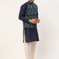 Men's Solid Kurta Pyjama With Blue Woven Design Nehru Jacket( JOKPWC N-D 4037Blue )