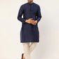 Men's Solid Kurta Pyjama With Blue Woven Design Nehru Jacket( JOKPWC N-D 4037Blue )