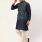 Men's Solid Kurta Pyjama With Blue Woven Design Nehru Jacket( JOKPWC N-D 4037Blue )