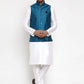Jompers Men's Solid Dupion Kurta Pajama with Woven Nehru Jacket ( JOKPWC OW-D 4017Blue )
