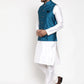 Jompers Men's Solid Dupion Kurta Pajama with Woven Nehru Jacket ( JOKPWC OW-D 4017Blue )