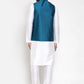 Jompers Men's Solid Dupion Kurta Pajama with Woven Nehru Jacket ( JOKPWC OW-D 4017Blue )