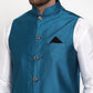 Jompers Men's Solid Dupion Kurta Pajama with Woven Nehru Jacket ( JOKPWC OW-D 4017Blue )