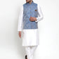 Jompers Men's Solid Dupion Kurta Pajama with Woven Jacqaurd Nehru Jacket ( JOKPWC OW-D 4020Blue )