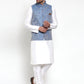 Jompers Men's Solid Dupion Kurta Pajama with Woven Jacqaurd Nehru Jacket ( JOKPWC OW-D 4020Blue )