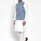 Jompers Men's Solid Dupion Kurta Pajama with Woven Jacqaurd Nehru Jacket ( JOKPWC OW-D 4020Blue )