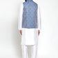 Jompers Men's Solid Dupion Kurta Pajama with Woven Jacqaurd Nehru Jacket ( JOKPWC OW-D 4020Blue )