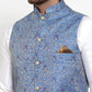 Jompers Men's Solid Dupion Kurta Pajama with Woven Jacqaurd Nehru Jacket ( JOKPWC OW-D 4020Blue )