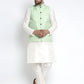Jompers Men's Solid White Dupion Kurta Payjama with Embroidered Waistcoat ( JOKPWC OW-D 4023 Green )