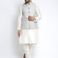 Jompers Men's Solid White Dupion Kurta Payjama with Embroidered Waistcoat ( JOKPWC OW-D 4023 Grey )