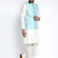 Jompers Men's Solid White Dupion Kurta Payjama with Embroidered Waistcoat ( JOKPWC OW-D 4023 Sky )