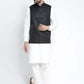 Jompers Men's Solid White Cotton Kurta Payjama with Solid Black Waistcoat ( JOKPWC OW-F 4021 Black )