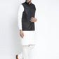 Jompers Men's Solid White Cotton Kurta Payjama with Solid Black Waistcoat ( JOKPWC OW-F 4021 Black )