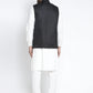 Jompers Men's Solid White Cotton Kurta Payjama with Solid Black Waistcoat ( JOKPWC OW-F 4021 Black )