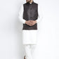 Jompers Men's Solid White Cotton Kurta Payjama with Solid Coffee Waistcoat ( JOKPWC OW-F 4021 Coffee )