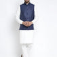 Jompers Men's Solid White Cotton Kurta Payjama with Solid Navy Waistcoat ( JOKPWC OW-F 4021 Navy )