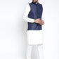 Jompers Men's Solid White Cotton Kurta Payjama with Solid Navy Waistcoat ( JOKPWC OW-F 4021 Navy )