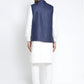 Jompers Men's Solid White Cotton Kurta Payjama with Solid Navy Waistcoat ( JOKPWC OW-F 4021 Navy )