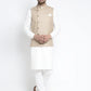 Jompers Men's Solid White Cotton Kurta Payjama with Geometric Waistcoat ( JOKPWC OW-F 4022 Beige )