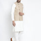 Jompers Men's Solid White Cotton Kurta Payjama with Geometric Waistcoat ( JOKPWC OW-F 4022 Beige )