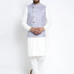 Jompers Men's Solid White Cotton Kurta Payjama with Geometric Waistcoat ( JOKPWC OW-F 4022 Blue )