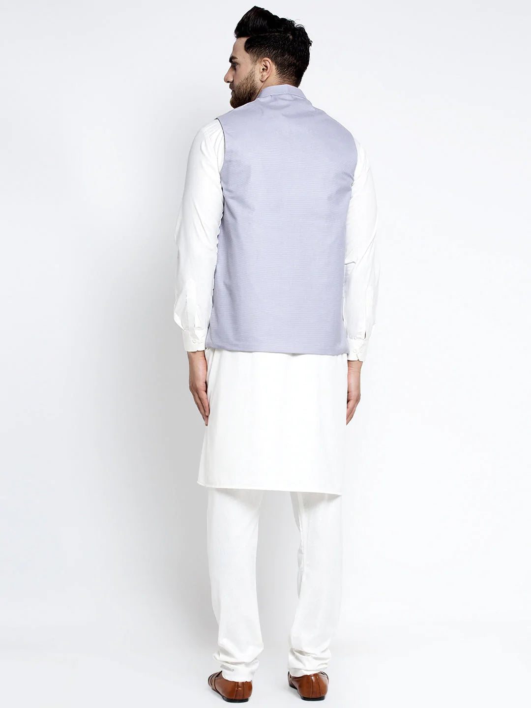Jompers Men's Solid White Cotton Kurta Payjama with Geometric Waistcoat ( JOKPWC OW-F 4022 Blue )