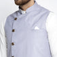 Jompers Men's Solid White Cotton Kurta Payjama with Geometric Waistcoat ( JOKPWC OW-F 4022 Blue )