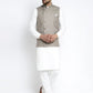 Jompers Men's Solid White Cotton Kurta Payjama with Geometric Waistcoat ( JOKPWC OW-F 4022 Grey )