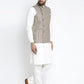 Jompers Men's Solid White Cotton Kurta Payjama with Geometric Waistcoat ( JOKPWC OW-F 4022 Grey )