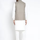 Jompers Men's Solid White Cotton Kurta Payjama with Geometric Waistcoat ( JOKPWC OW-F 4022 Grey )