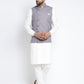 Jompers Men's Solid White Cotton Kurta Payjama with Geometric Waistcoat ( JOKPWC OW-F 4022 Purple )